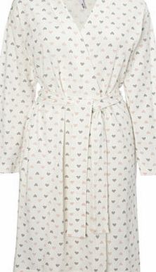 Bhs Cream Multi Heart Print Kimono Robe, cream multi