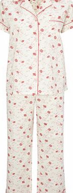 Bhs Cream Multi Oriental Revere Cotton Pyjama,