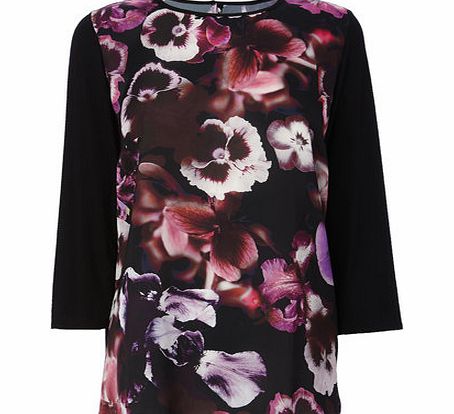 Bhs Dark Floral Digital Print Top, black/multi