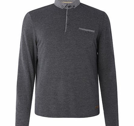 Bhs Dark Grey Long Sleeved Smart Polo Shirt, Grey