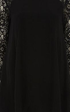 Bhs Dorothy Perkins Black Lace Crepe Swing Dress,