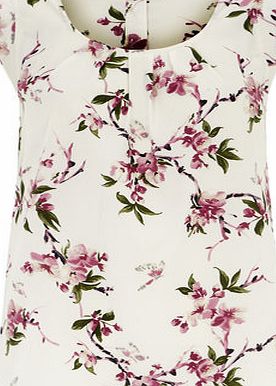 Bhs Dorothy Perkins Ivory Floral Flutter Sleeve Top,