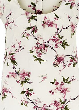 Bhs Dorothy Perkins Ivory Floral Flutter Sleeve Top,
