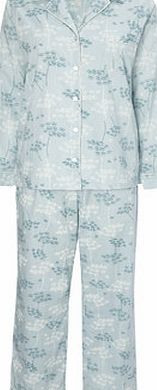 Bhs Duck Egg Sprig Cotton Revere Pyjama, duck egg
