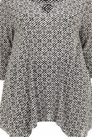 Bhs Evans Black Geo Print Hanky Hem Top, black