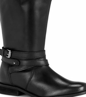 Bhs Evans Black Leather Strap Calf Extra Wide Boots,