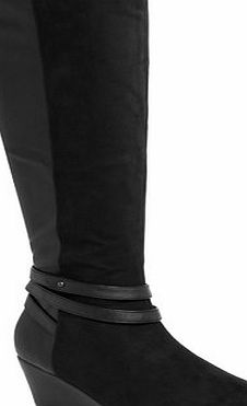 Bhs Evans Black Long Wedge Extra Wide Boots, black