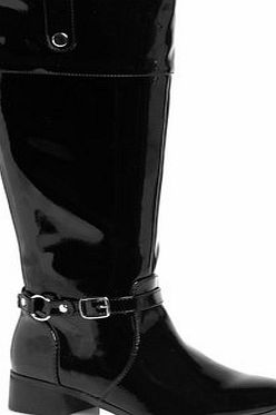 Bhs Evans Black Patent Extra Wide Riding Boots,