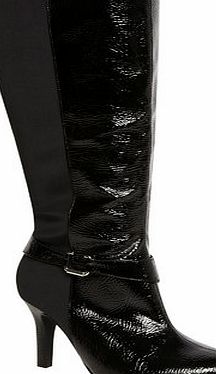 Bhs Evans Black Patent Heeled Long Extra Wide Boots,