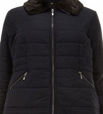 Bhs Evans Navy Fur Trim Padded Coat, navy 12610490249