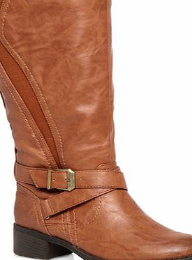 Bhs Evans Tan Curve Elastic Long Extra Wide Boots,