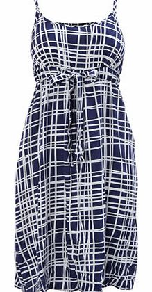 Fine Cross Hatch Printed Dress, navy/white