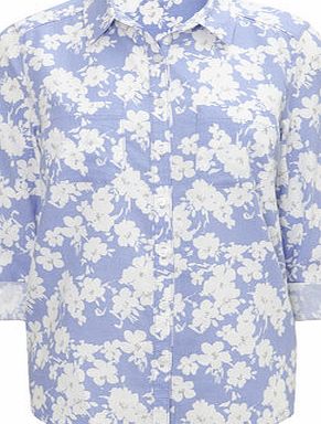 Bhs Floral Print Linen Blend Shirt, forget me not