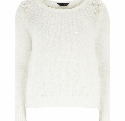 Bhs Fluffy Floral Shoulder Jumper, white 19128710306