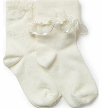 Bhs Girls 2 Pack Ivory Ribbon And Bow Socks, ivory