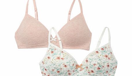 Bhs Girls 2 Pack Moulded Floral Bras, peach 1497547313