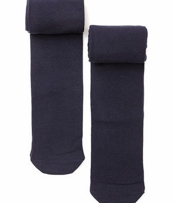 Bhs Girls 2 Pack Navy Cotton Soft Tights, navy