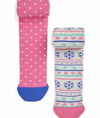 Bhs Girls 2 Pack Pink Fair Isle Tights, multi pink
