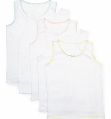 Bhs Girls 5 Pack Girls Colour Trim White Vests,
