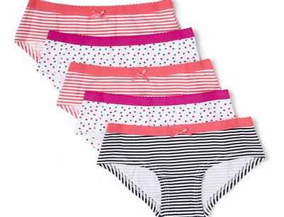 Girls 5 Pack Girls Spot & Stripe Shorties, cream