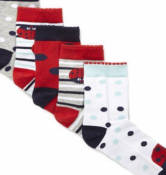 Bhs Girls 5 Pack Ladybird Design Socks, reds