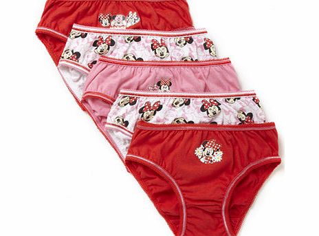 Bhs Girls 5 Pack Minnie Mouse Knickers, red/white