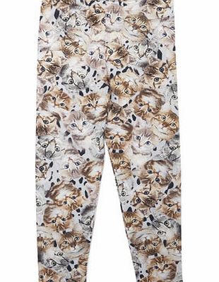 Bhs Girls All Over Cat Print Leggings, multi