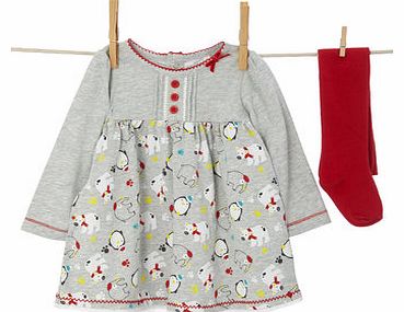 Girls Baby Girls Penguin Jersey Dress and Tights