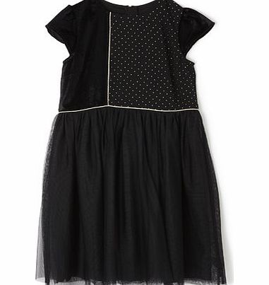 Bhs Girls Black Velvet Spot Panelled Dress, black