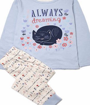 Bhs Girls Cat Slogan Pyjamas, pale blue 8890490044