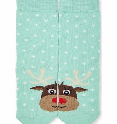 Bhs Girls Christmas Reindeer Side By Side Socks,