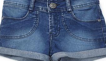 Bhs Girls Curved Pocket Denim Shorts, mid stonewash