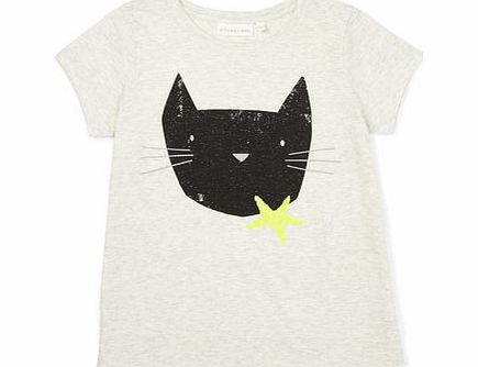 Bhs Girls Foil Cat T-Shirt, white 1064690306