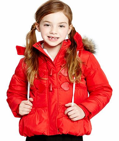 Girls Girls Red Toggle Padded Coat with Fur