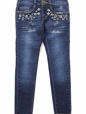 Bhs Girls Indigo Beaded Jeans, indigo 1063210205