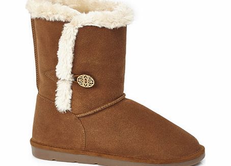 Bhs Girls Leather Warm Lined Boots, natural tan
