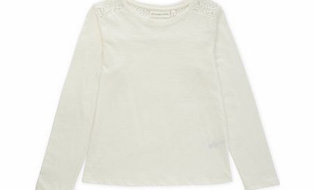 Bhs Girls Long Sleeve Ivory Lace Back Top, ivory