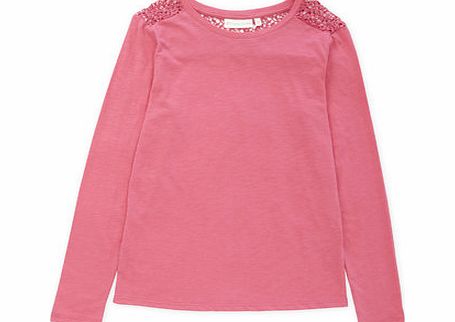 Bhs Girls Long Sleeve Pink Lace Back Top, HOT PINK