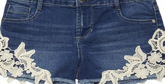 Bhs Girls Mid Stonewash Crochet Shorts, mid