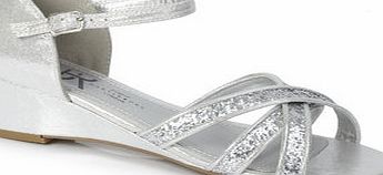 Bhs Girls Occasion Silver Glitter Wedge Sandals,
