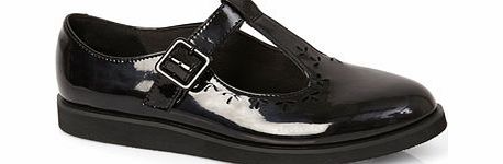 Girls Paige T-Bar Patent PU Wedge Shoes, black