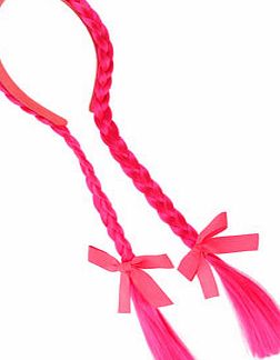 Bhs Girls Pink Fake Hair Plait Aliceband, pink