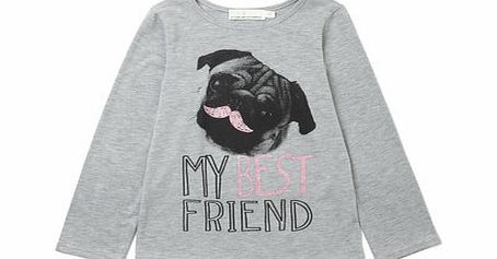 Bhs Girls Pug Long Sleeve top in Grey Marl, grey