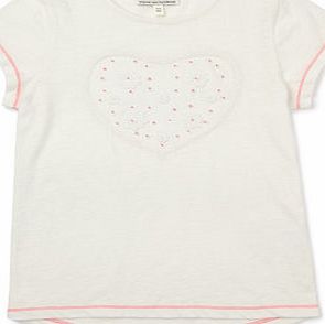 Bhs Girls White Embroidered Heart Top, white