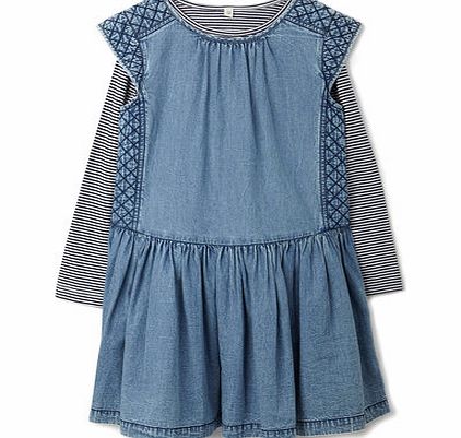 Bhs Girls Younger Girls Quilted Denim Dress, indigo