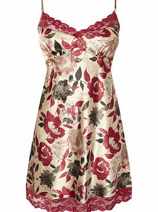 Gold Floral Strappy Satin Chemise, gold 730536982