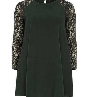 Bhs Green Lace Crepe Swing Dress, green 19125939533
