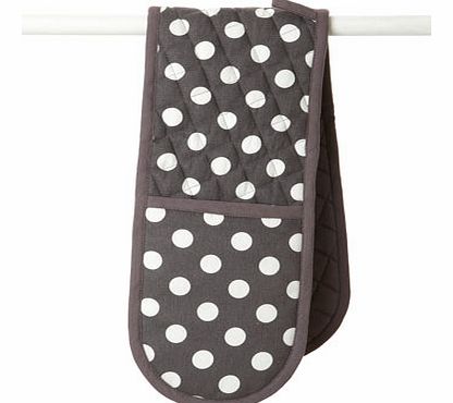 Grey & Ecru Polka Dot Double Oven Glove, grey