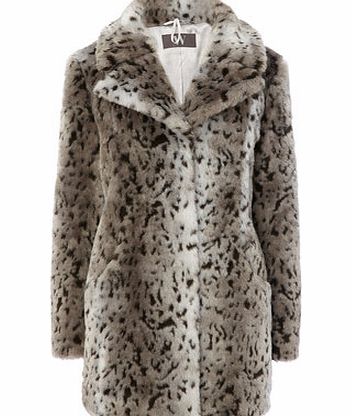 Bhs Grey Animal Print Faux Fur Coat, grey 9853170870