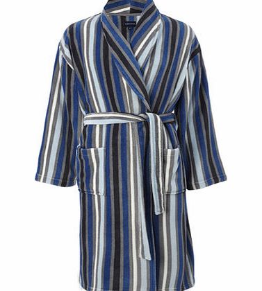 Bhs Grey Block Stripe Fleece Dressing Gown, Grey